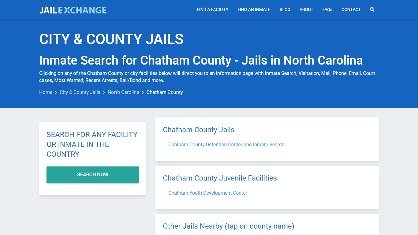 Inmate Search for Chatham County | Jails in North Carolina - Jail Exchange