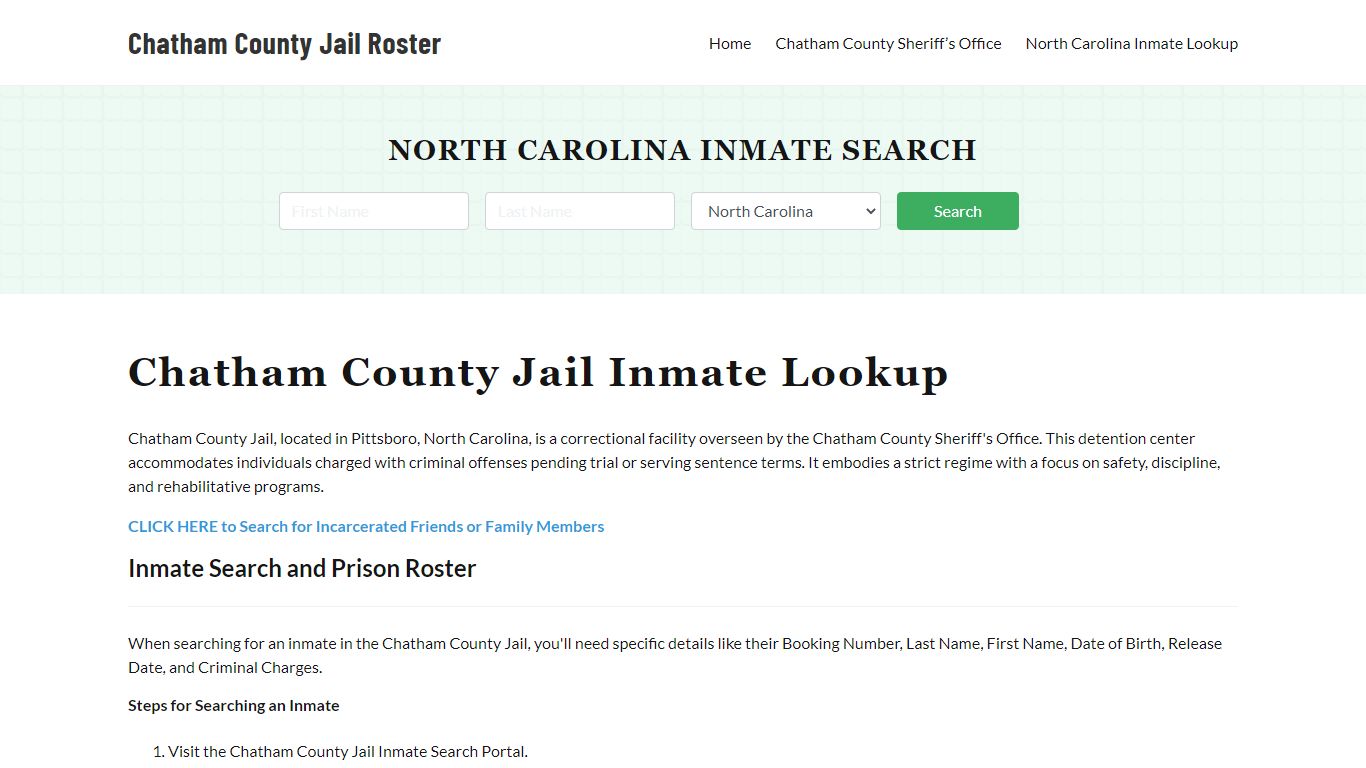 Chatham County Jail Roster Lookup, NC, Inmate Search